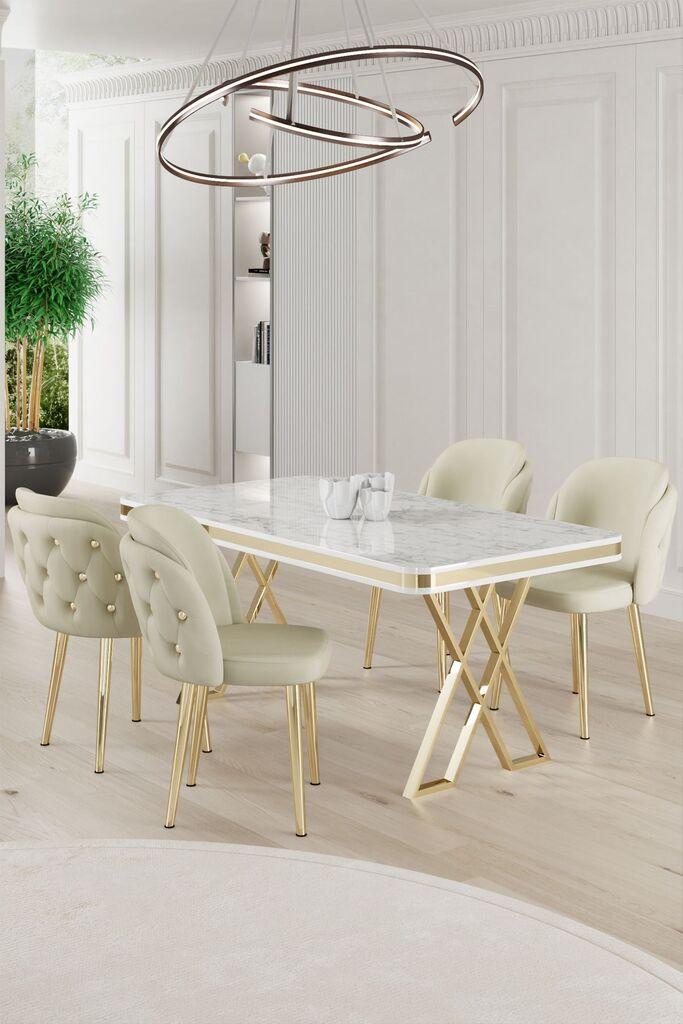 Hanah Home Set Трпезариска маса и 4 столчиња Ригел, крем-бела