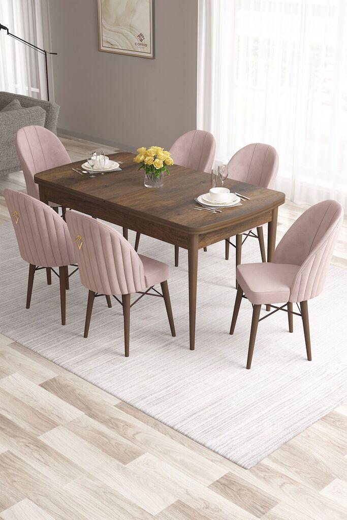 Hanah Home Set Трпезариска маса и 6 столчиња Розе, Розе-кафеава