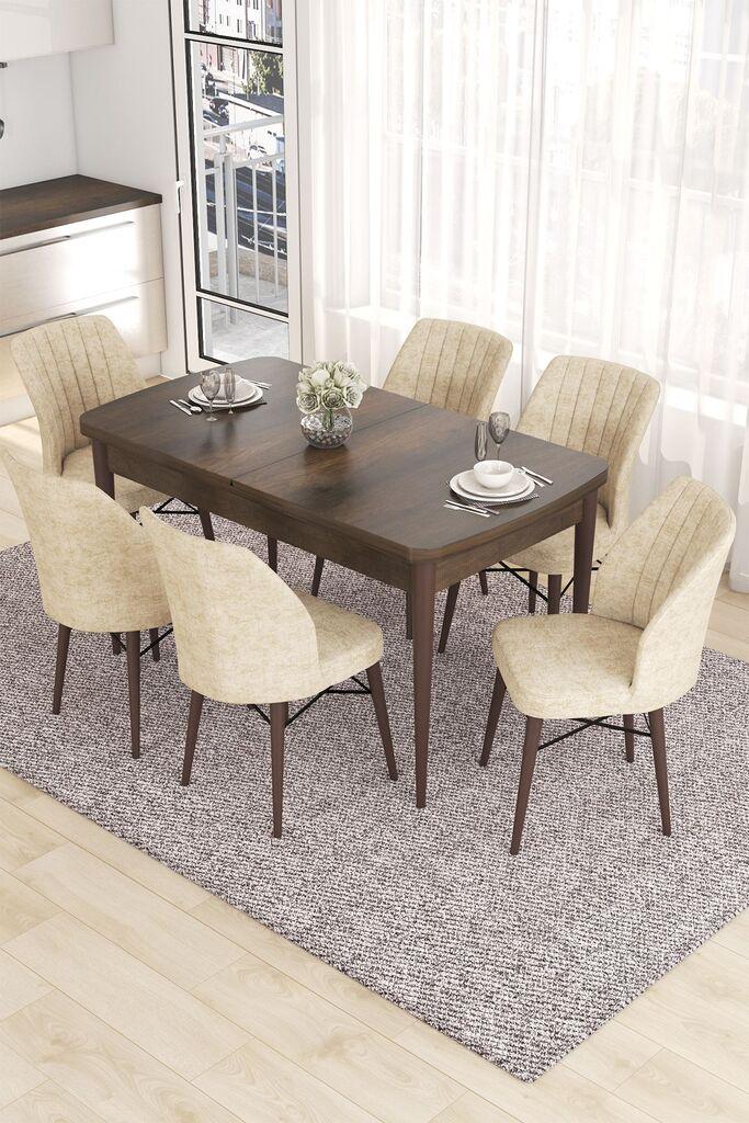 Hanah Home Set Трпезариска маса и 6 столчиња Eva, кремасто-кафеава