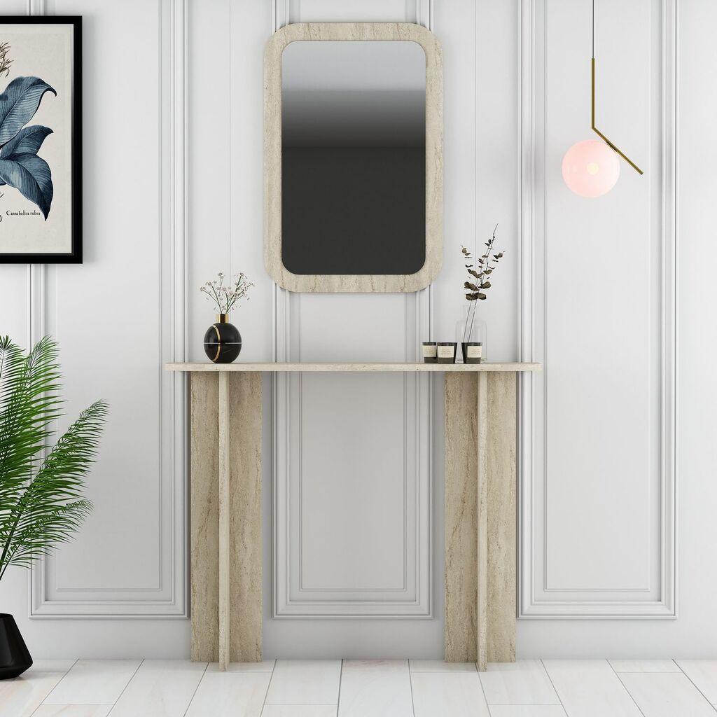 Hanah Home Set конзолна маса и огледало Модена Огледало, беж