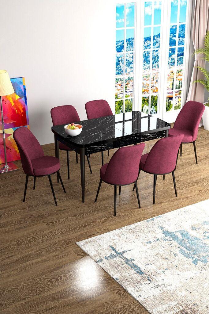 Hanah Home Set Трпезариска маса и 6 столчиња Han, бордо-црна