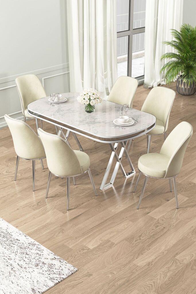 Hanah Home Set Трпезариска маса и 6 столчиња Лаи, крем-бела