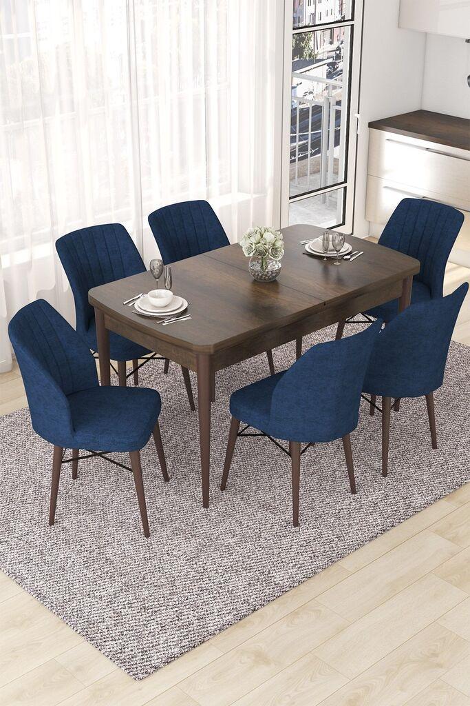 Hanah Home Set Трпезариска маса и 6 столчиња Nef, сино-кафеава