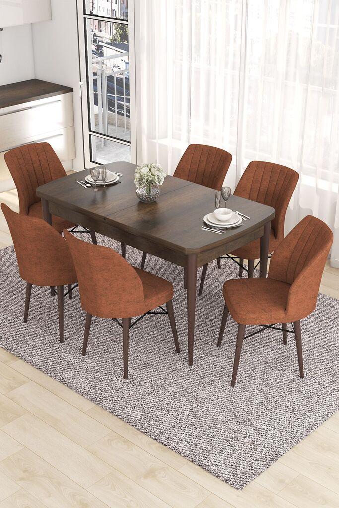 Hanah Home Комплет Трпезариска маса и 6 столчиња Ева, кафеава