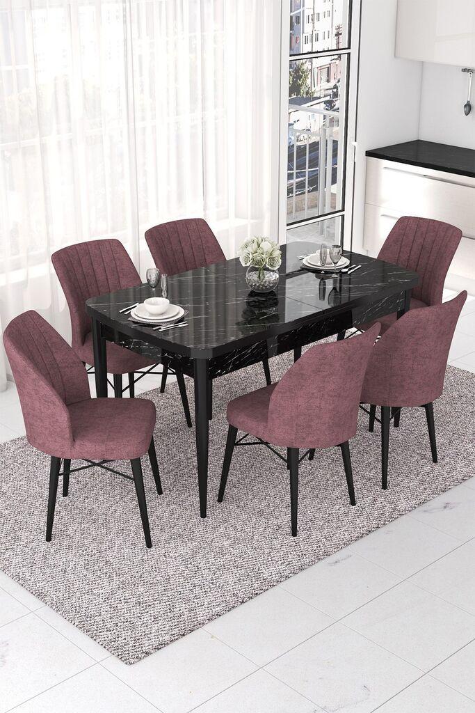 Hanah Home Set Трпезариска маса и 6 столчиња Nef, валкано розова