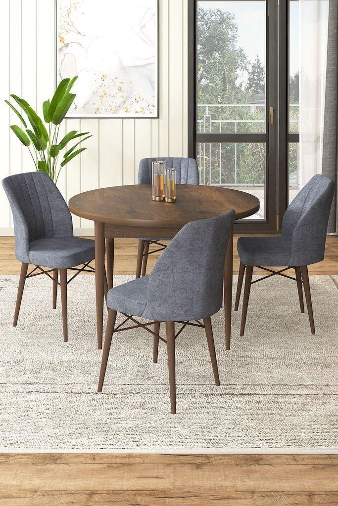 Hanah Home Set Трпезариска маса и 4 столчиња, сиво-кафеава