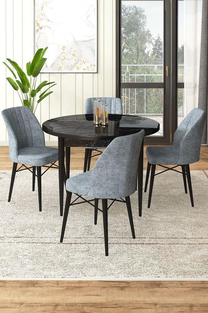 Hanah Home Set Трпезариска маса и 4 столчиња, сиво-црна