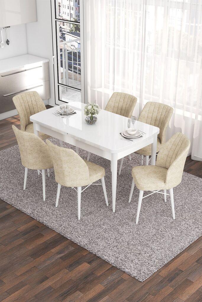 Hanah Home Set Трпезариска маса и 6 столчиња Eva, крем-бела