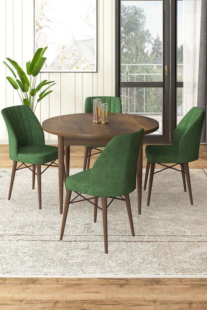 Hanah Home Set Трпезариска маса и 4 столчиња, зелено-кафеава