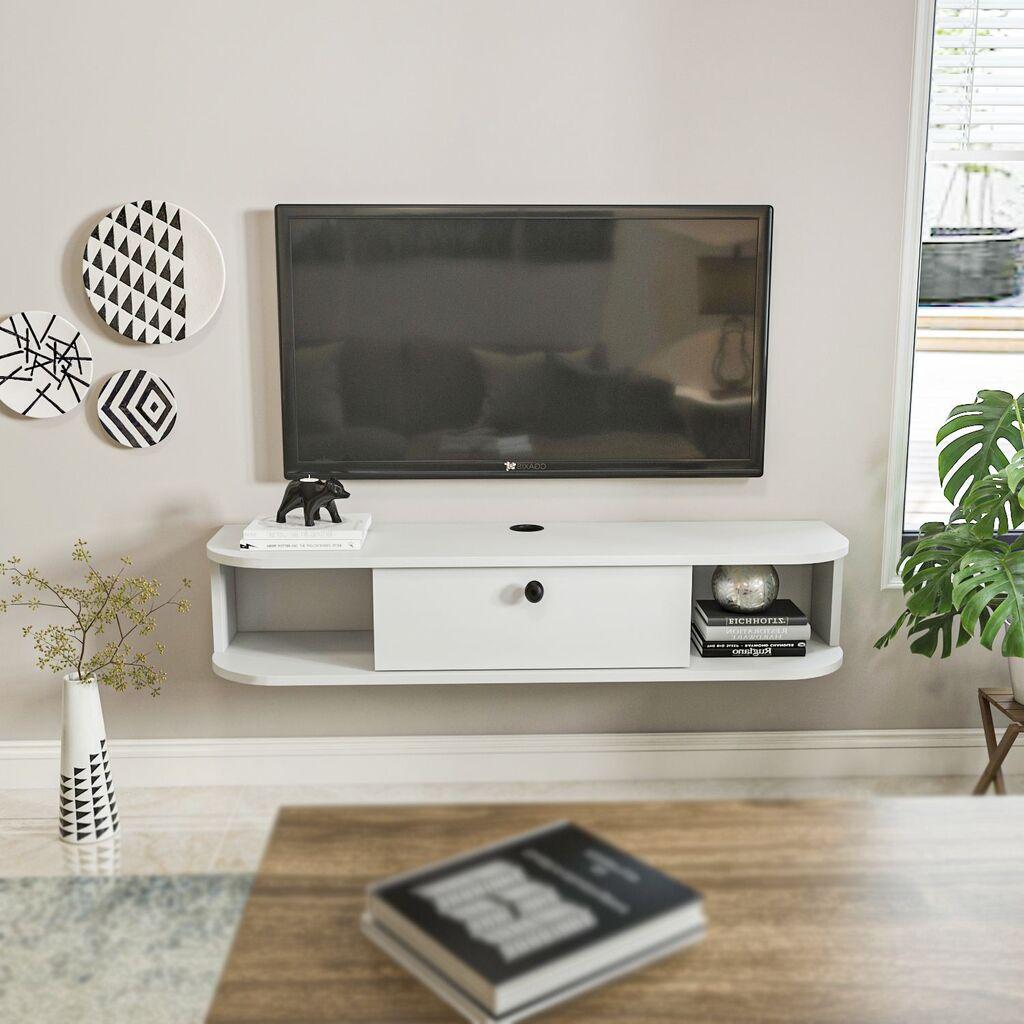 Комода за телевизор Hanah Home Ibarra, 120x23,4x29,6 см, бела