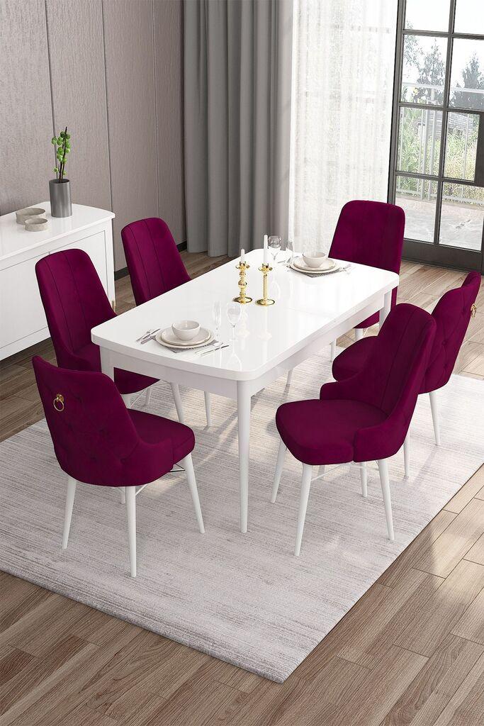 Hanah Home Set Трпезариска маса и 6 столчиња, бордо-бела