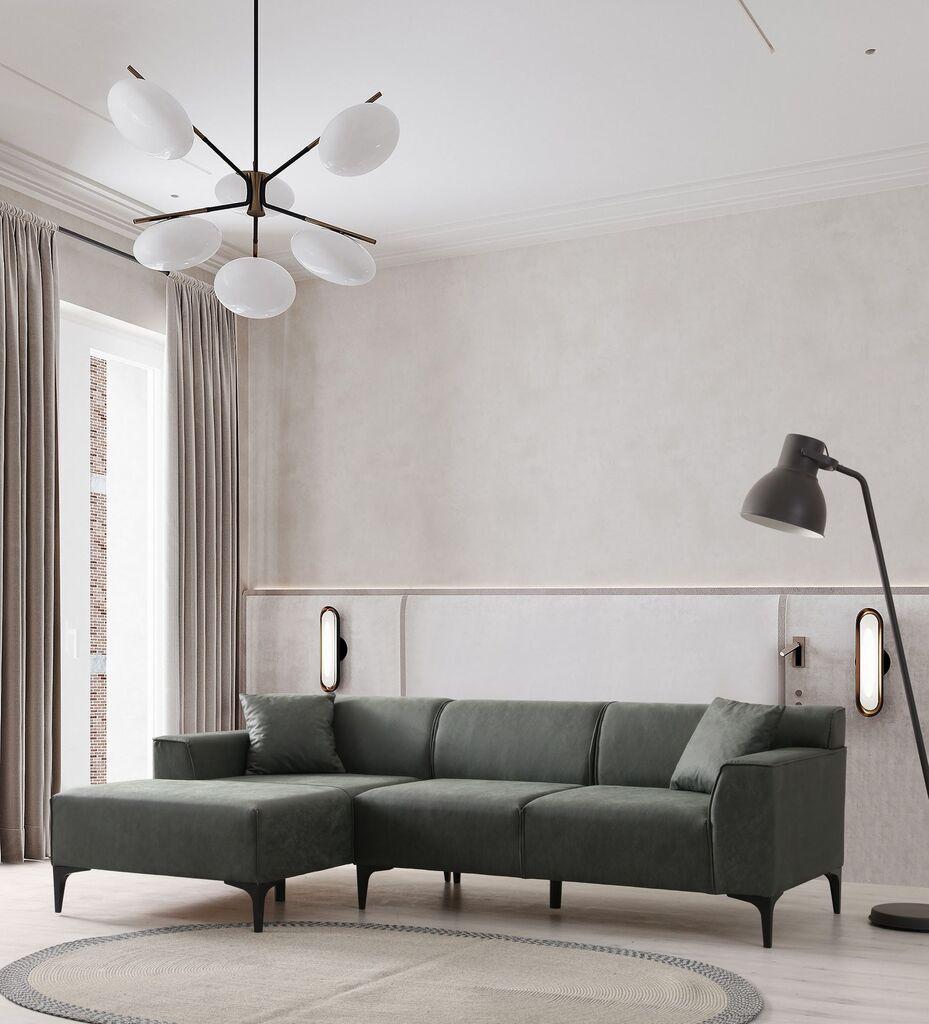 Аголна гарнитура Atelier del Sofa New Petra, L аголна, 250x69x145 см, зелена