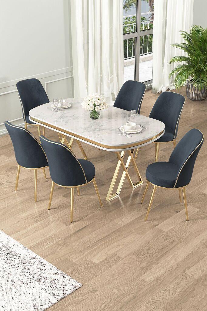 Hanah Home Set Трпезариска маса и 6 столчиња Лаи, антрацит-бела