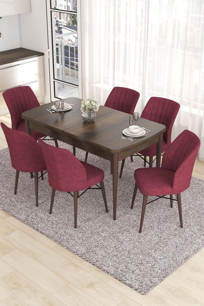 Hanah Home Set Трпезариска маса и 6 столчиња Ева, бургундско-кафеава