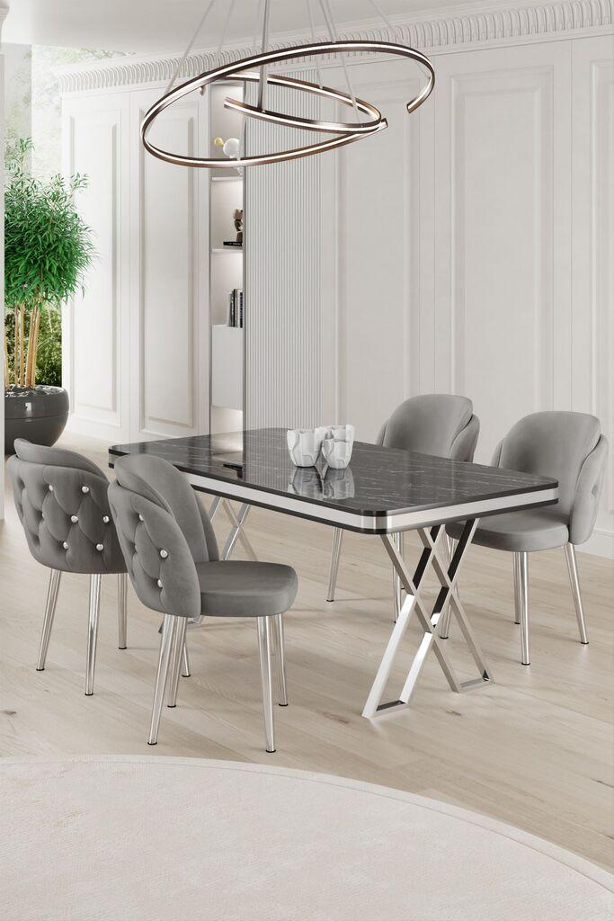 Hanah Home Set Трпезариска маса и 4 столчиња Ригел, сиво-бела