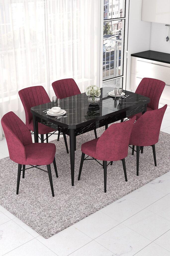 Hanah Home Set Трпезариска маса и 6 столчиња Nef, бордо-црна