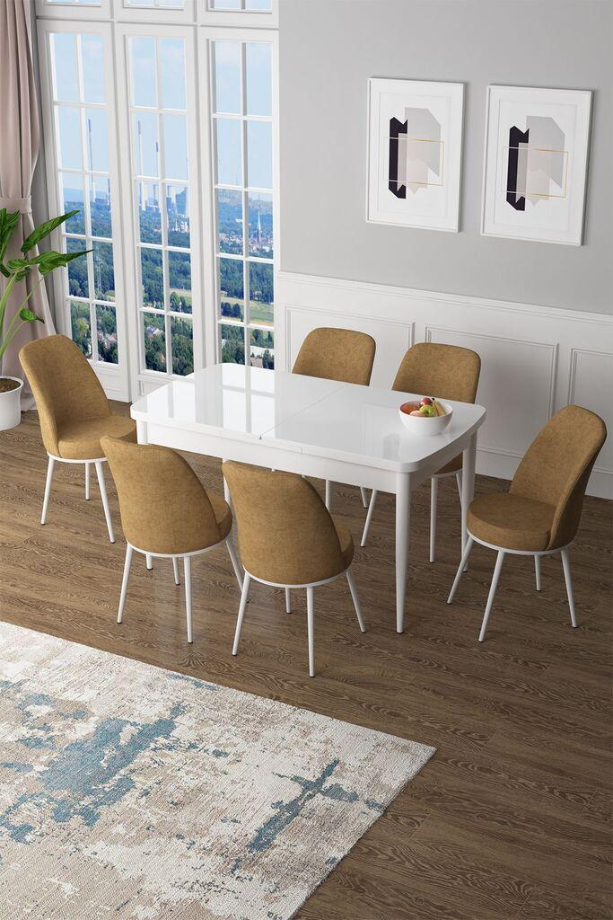 Hanah Home Set Трпезариска маса и 6 столчиња Зен, окер-бела