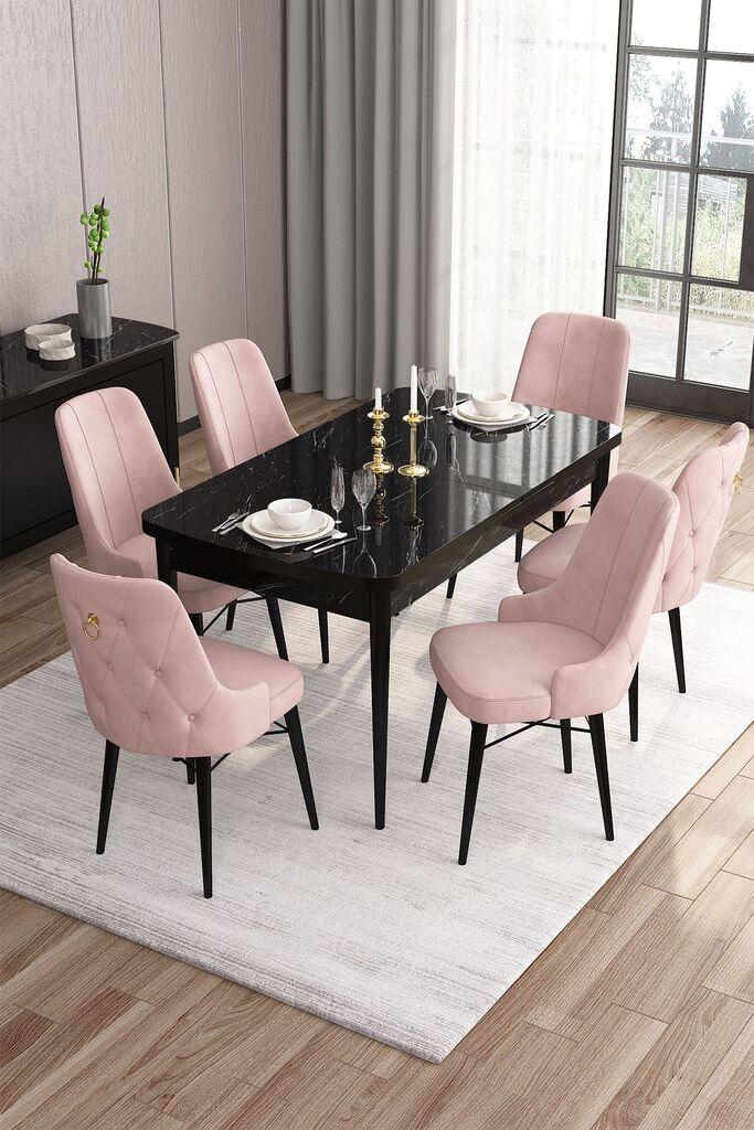 Hanah Home Set Трпезариска маса и 6 столчиња, розево-црна