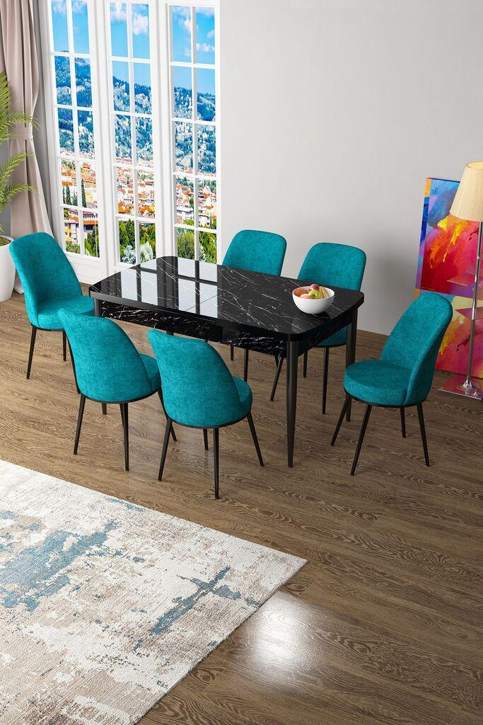 Hanah Home Set Трпезариска маса и 6 столчиња Zen, тиркизна-црна