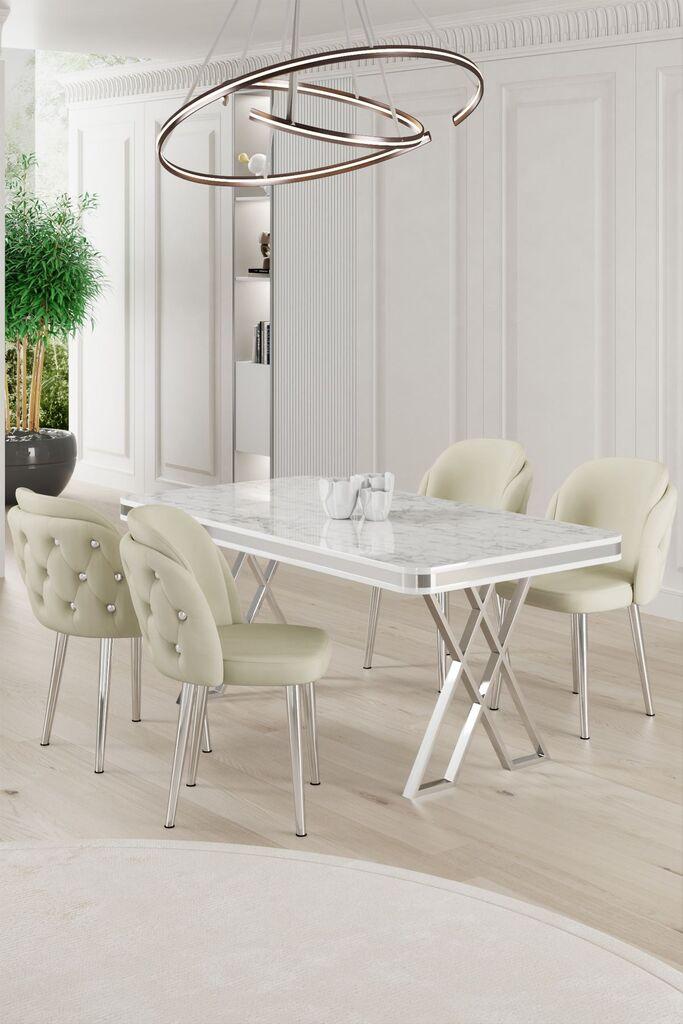 Hanah Home Set Трпезариска маса и 4 столчиња Ригел, крем-бела