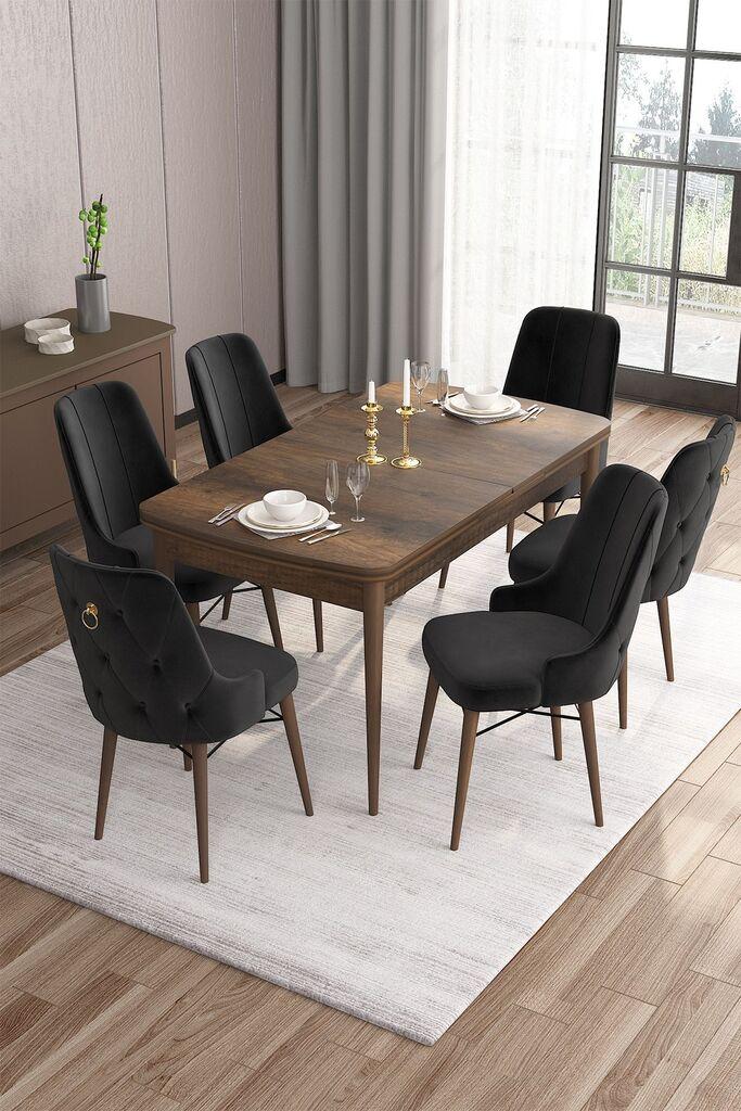 Hanah Home Set Трпезариска маса и 6 столчиња, црно-кафеава