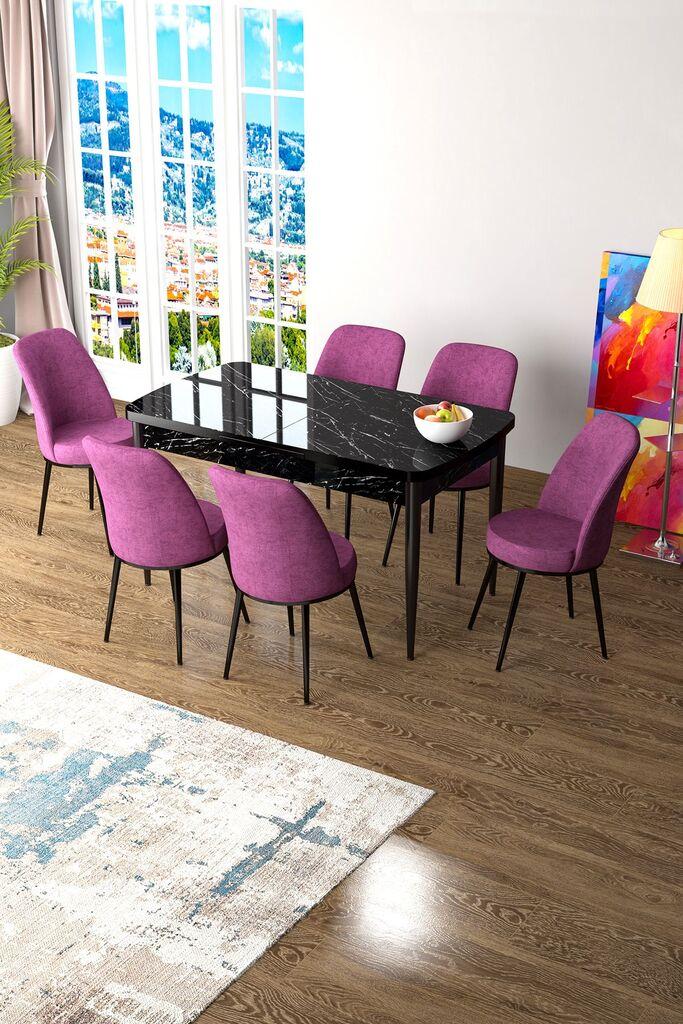 Hanah Home Комплет Трпезариска маса и 6 столчиња Zen, виолетова-црна