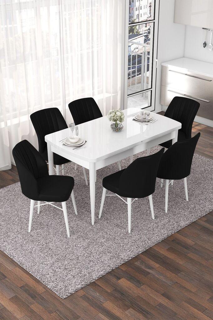 Hanah Home Set Трпезариска маса и 6 столчиња Nef, црно-бело