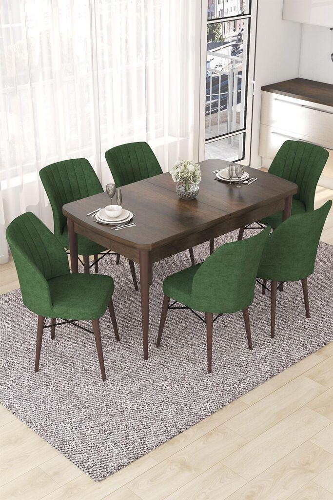 Hanah Home Set Трпезариска маса и 6 столчиња Nef, зелено-кафеава
