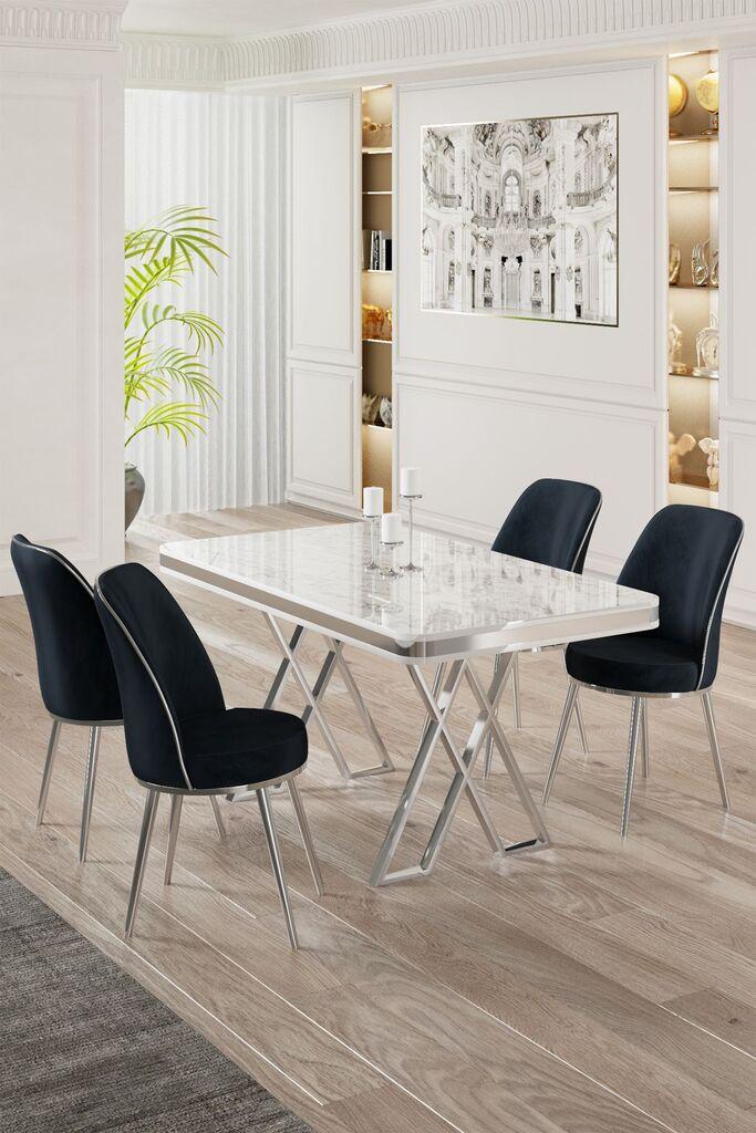 Hanah Home Set Трпезариска маса и 4 столчиња, Teget-бела