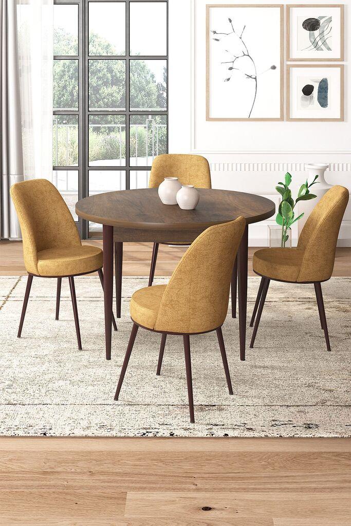 Hanah Home Set Трпезариска маса и 4 столчиња, окер-кафеава