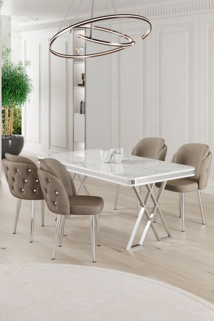 Hanah Home Set Трпезариска маса и 4 столчиња Ригел, беж-бела