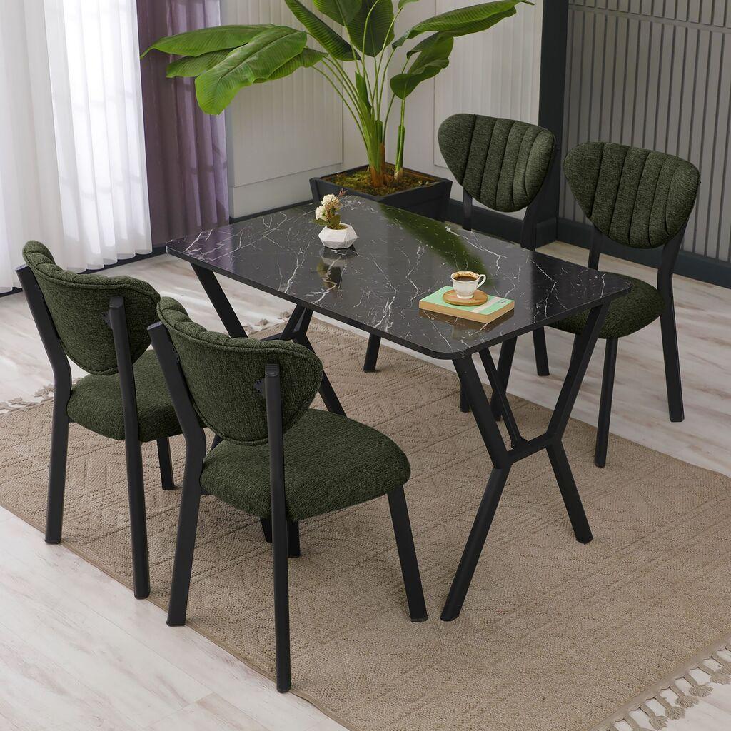 Трпезариска маса и столчиња Hanah Home Elma, зелена и црна