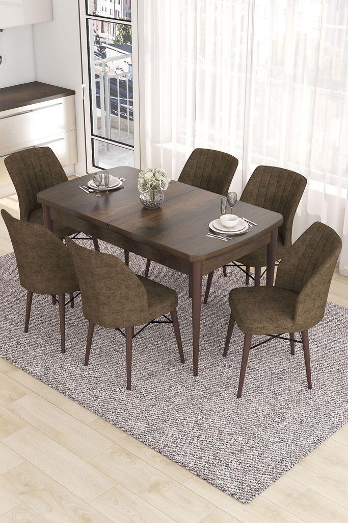 Hanah Home Комплет Трпезариска маса и 6 столчиња Ева, кафеава