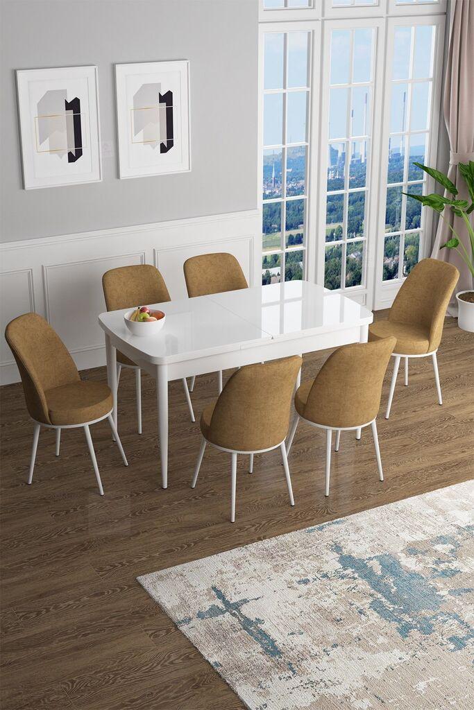 Hanah Home Set Трпезариска маса и 6 столчиња Han, окер-бела