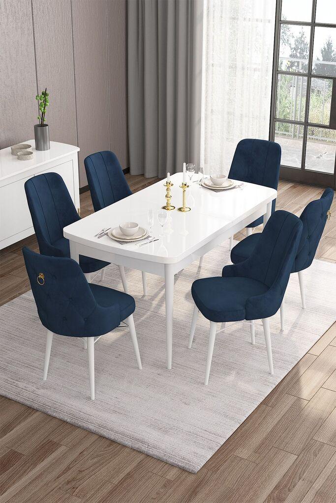 Hanah Home Set Трпезариска маса и 6 столчиња, сина и бела