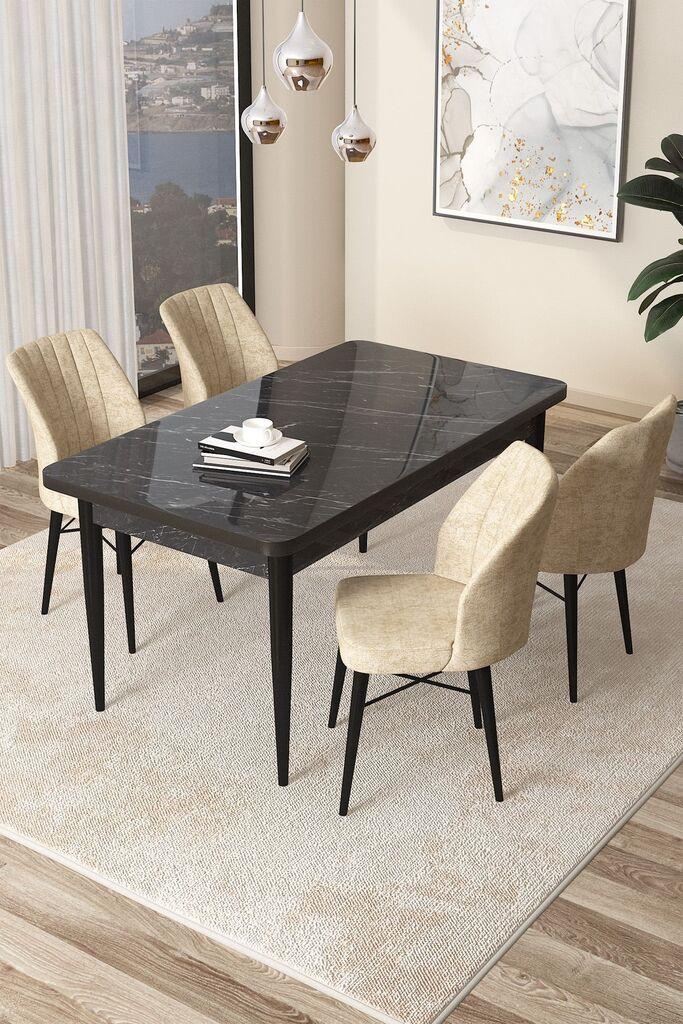 Hanah Home Set Трпезариска маса и 4 столчиња Arp, крем-црна