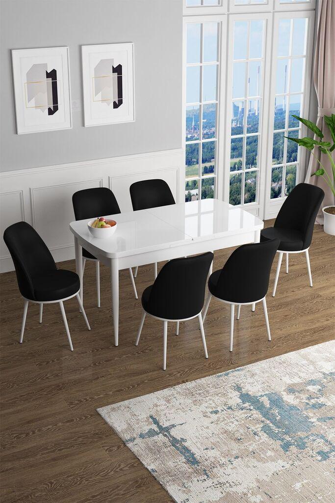 Hanah Home Set Трпезариска маса и 6 столчиња Han, црно-бела