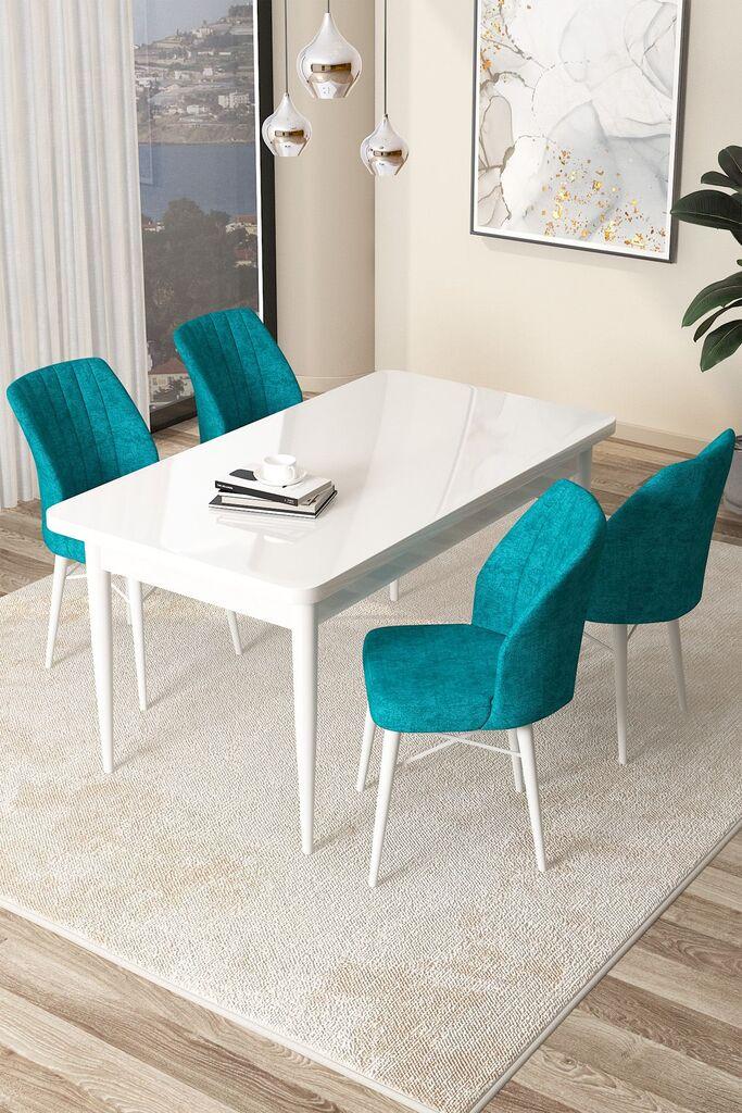Hanah Home Set Трпезариска маса и 4 столчиња Arp, тиркизно-бела