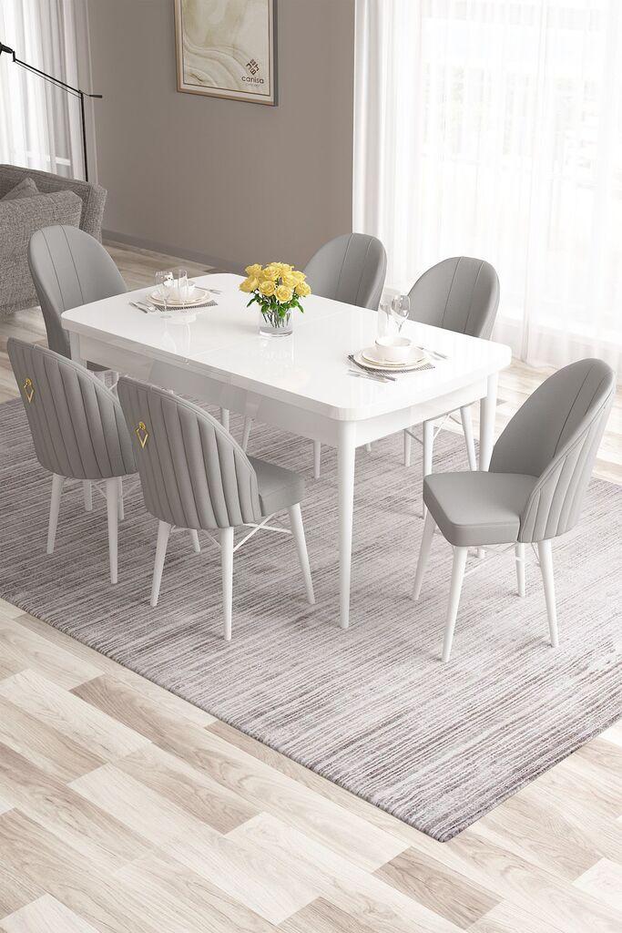Hanah Home Set Трпезариска маса и 6 столчиња Розова, Сиво-бела