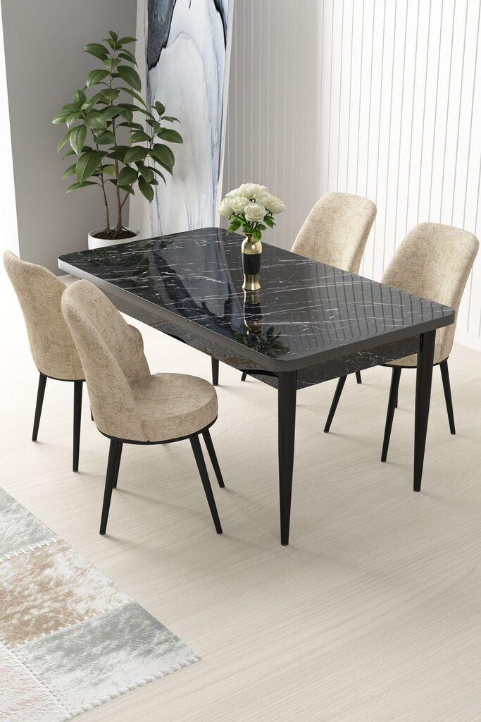 Hanah Home Set Трпезариска маса и 4 столчиња Nile, крем-црна