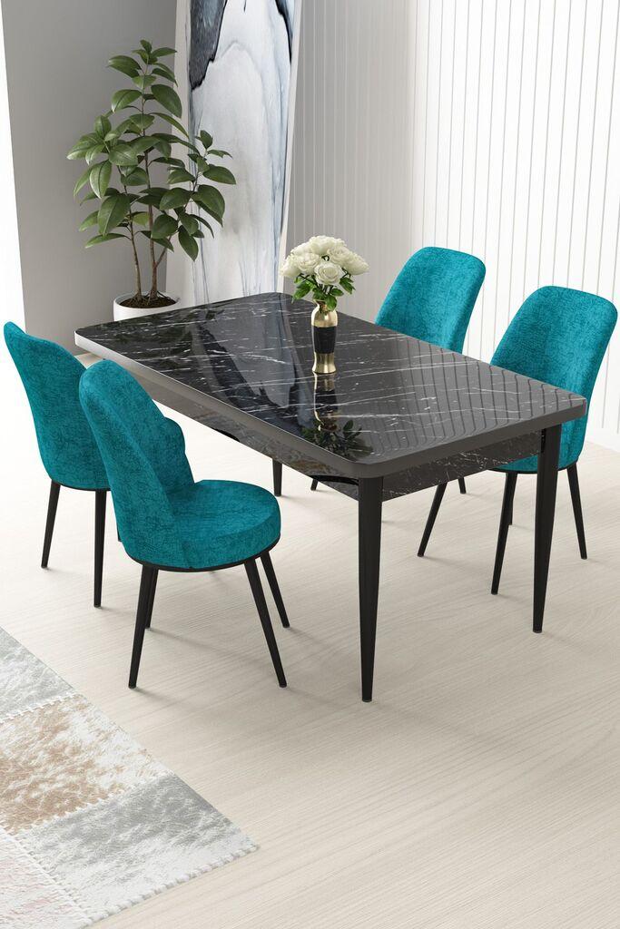 Hanah Home Set Трпезариска маса и 4 столчиња Nile, тиркизно-црна