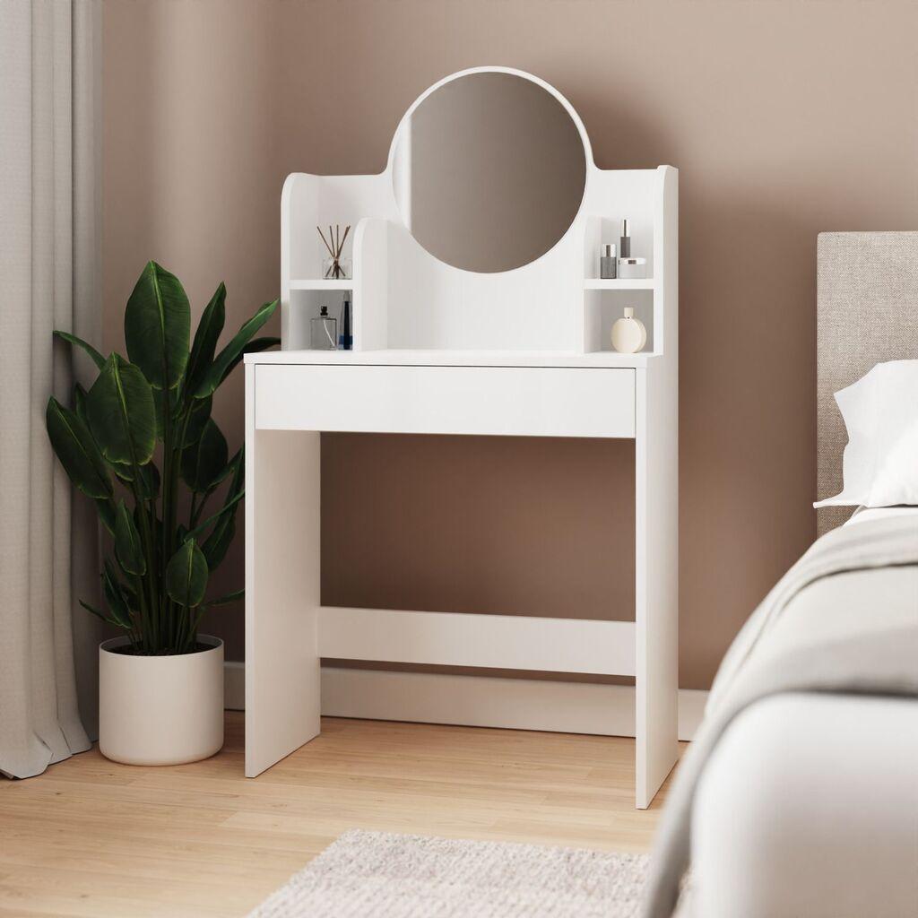 Маса за шминка Hanah Home, 74,8x135x34,8 см, бела
