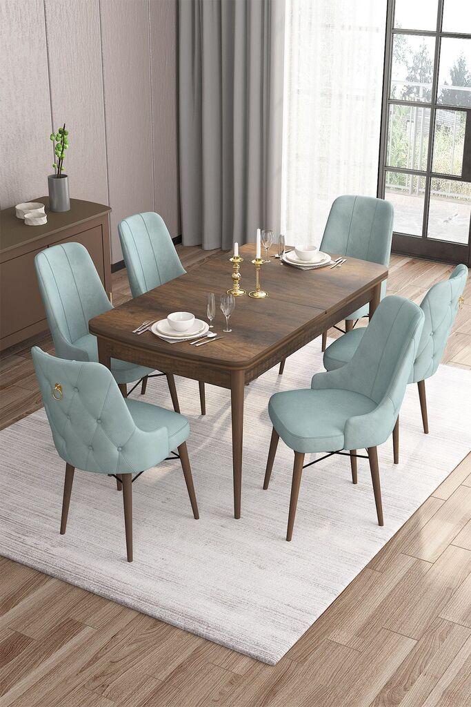 Hanah Home Set Трпезариска маса и 6 столчиња, зелено-кафеава