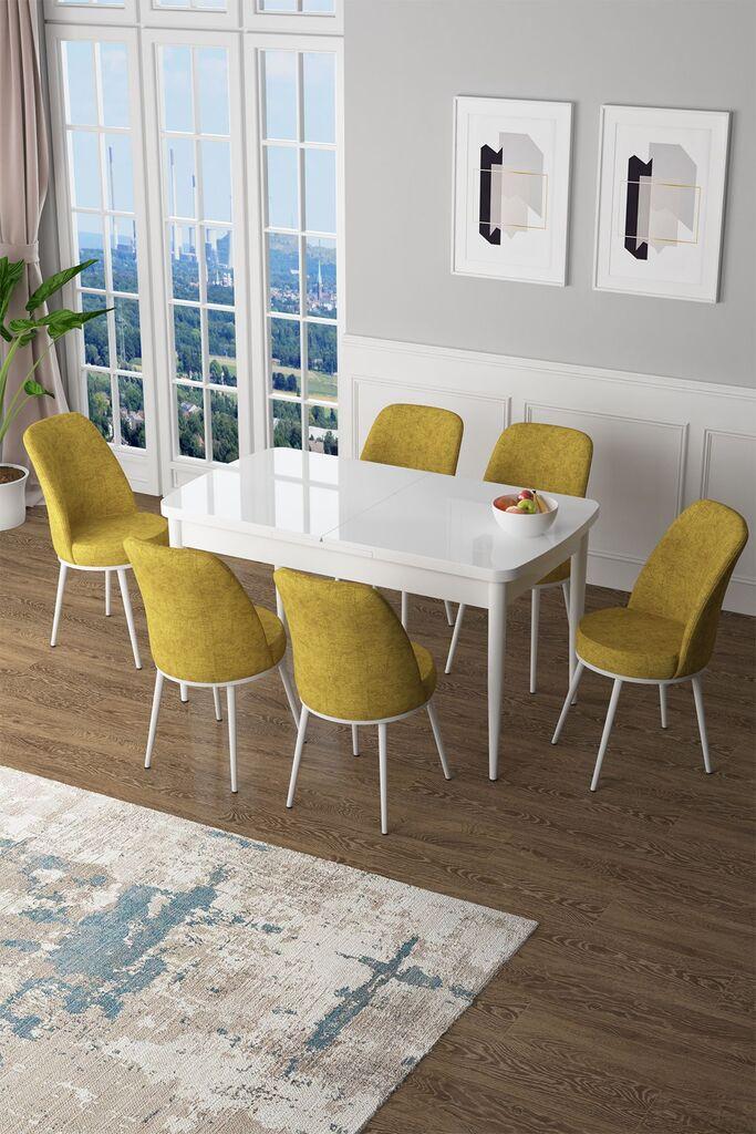 Hanah Home Set Трпезариска маса и 6 столчиња Zen, жолто-бела