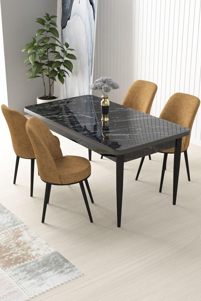 Hanah Home Set Трпезариска маса и 4 столчиња Нил, окер-црна