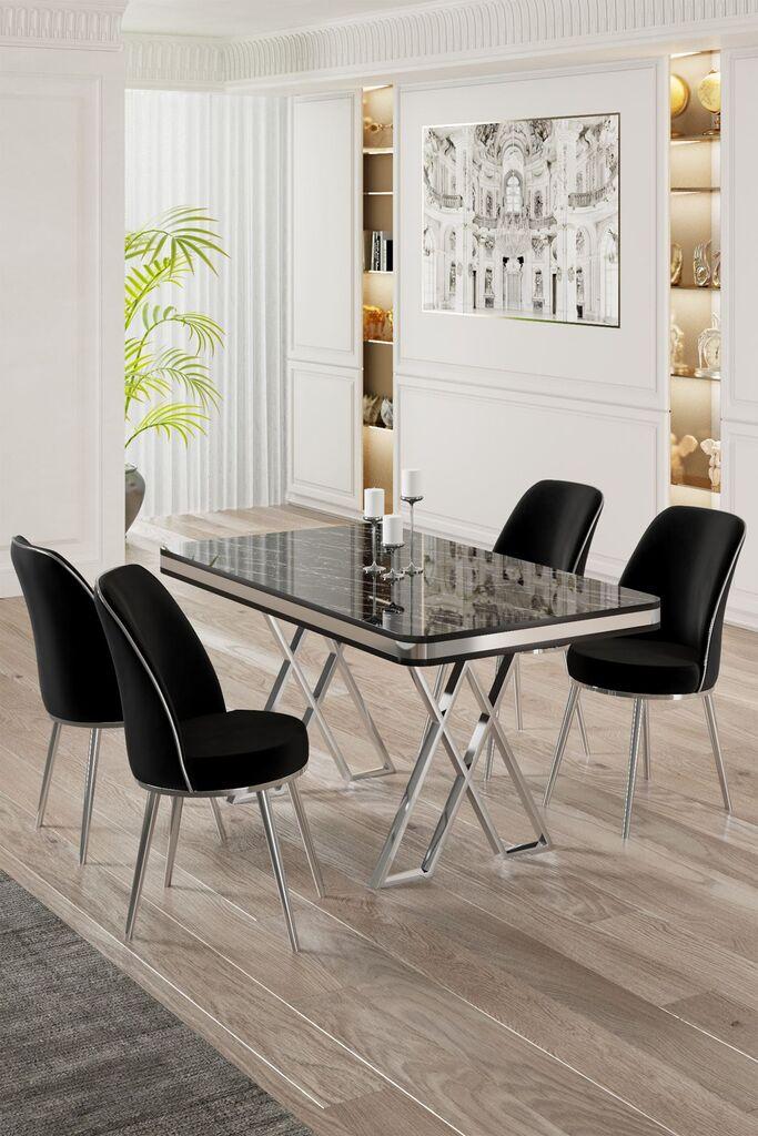 Комплет трпезариска маса Hanah Home и 4 столчиња, црна