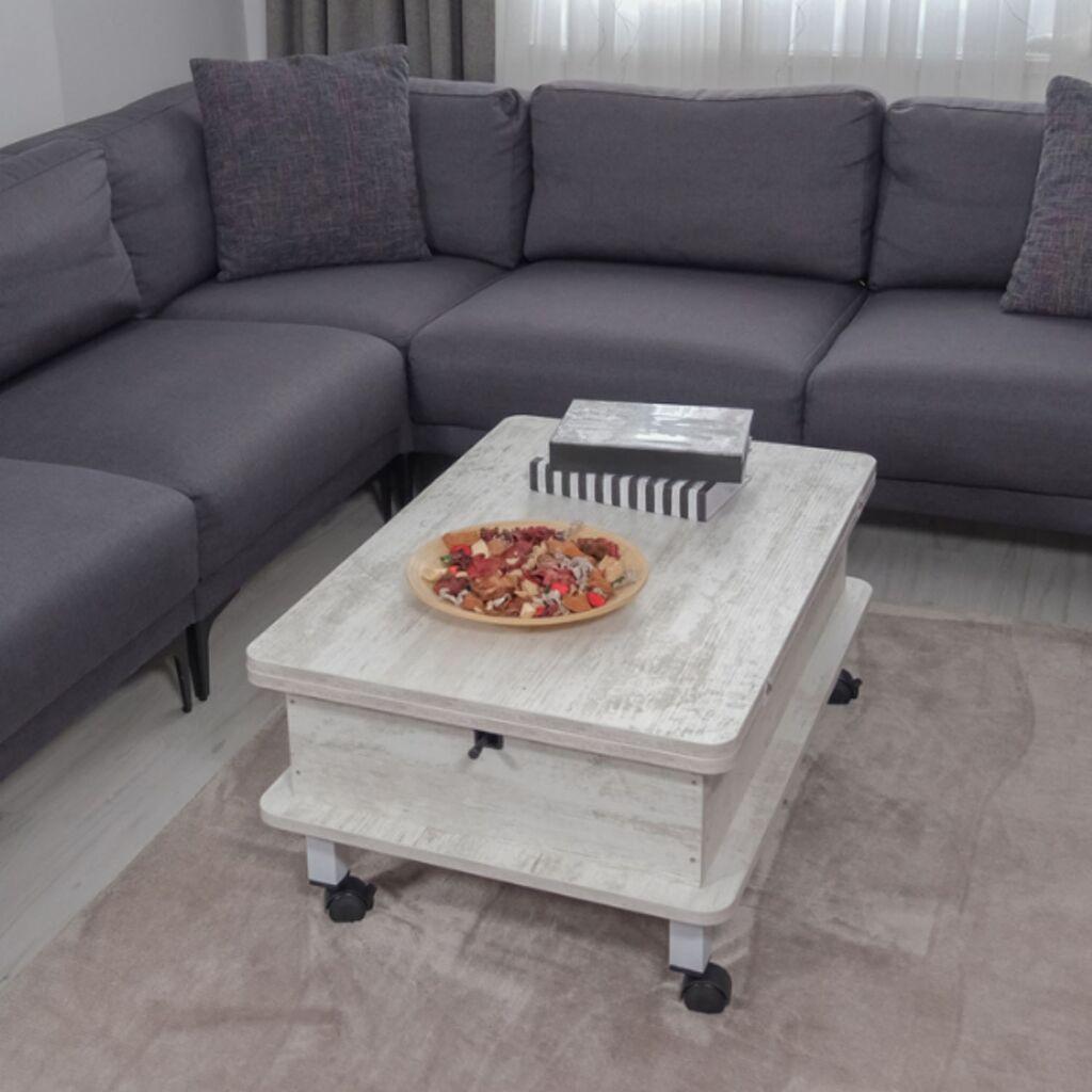 Маса за дневна соба Hanah Home Хелсинки, 90x40x60 см, жолто-бела