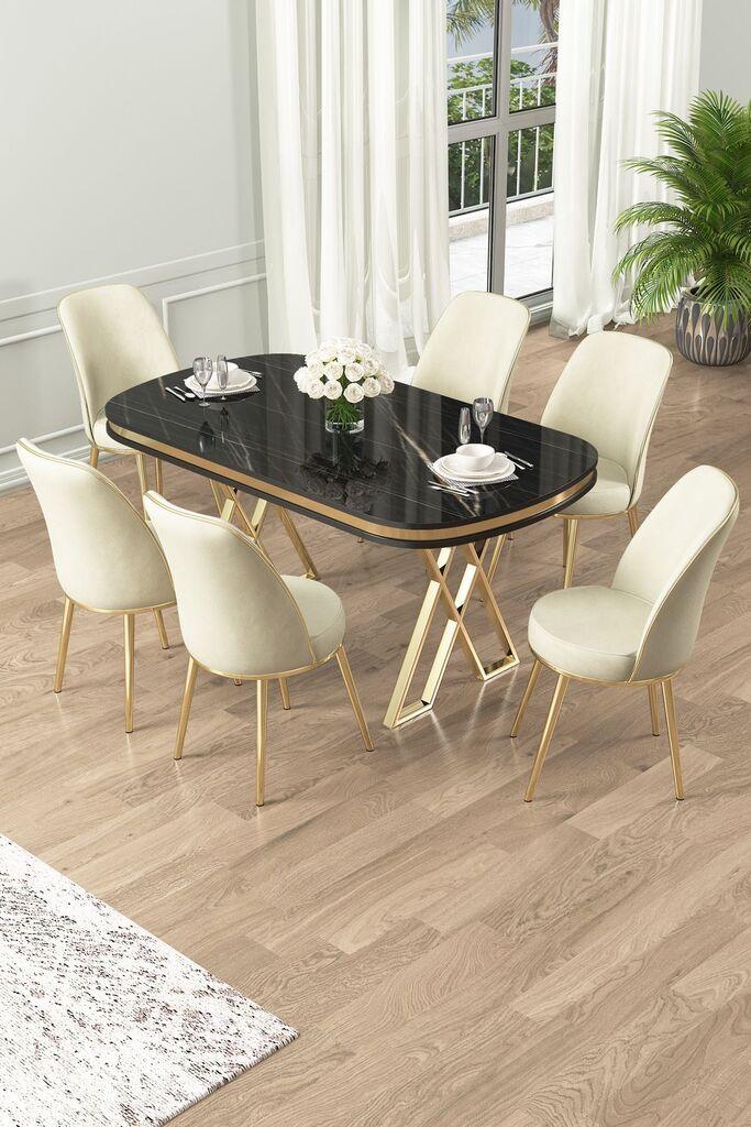 Hanah Home Set Трпезариска маса и 6 столчиња Лаи, крем-црна