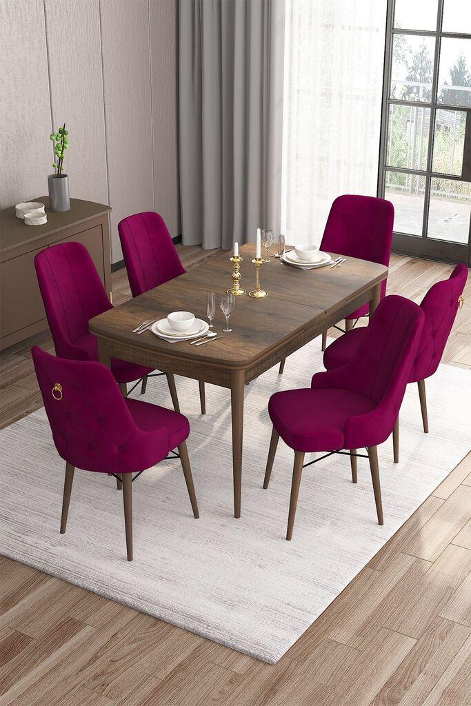 Трпезариска маса Hanah Home Set и 6 столчиња Are, бордо-кафеава