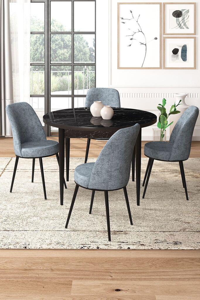 Hanah Home Set Трпезариска маса и 4 столчиња, сиво-црна
